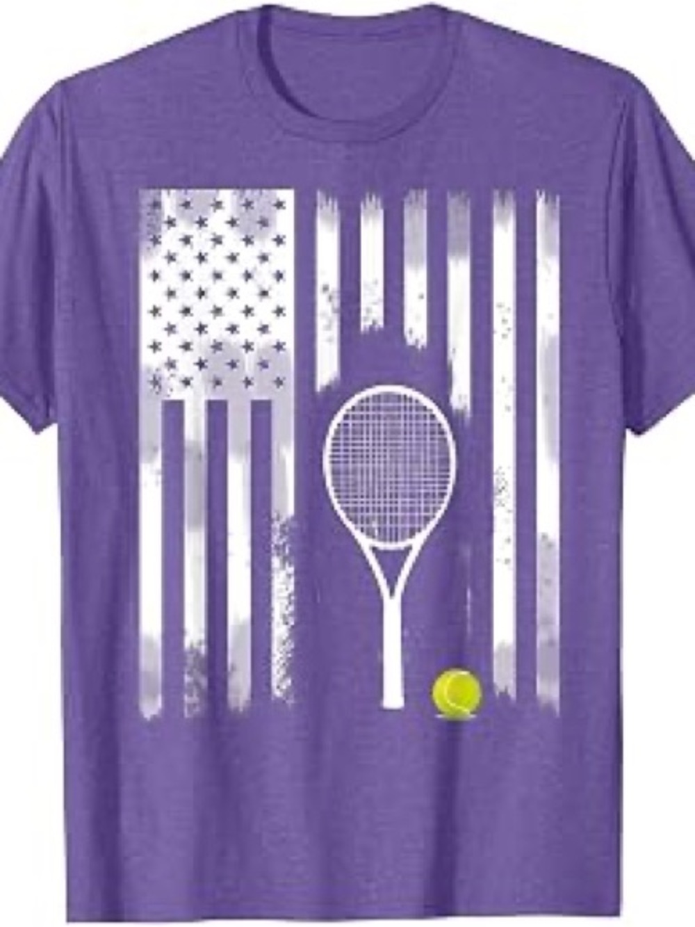 Gildan Purple Short Sleeve Tee with White Distressed Flag and Tennis Graphic